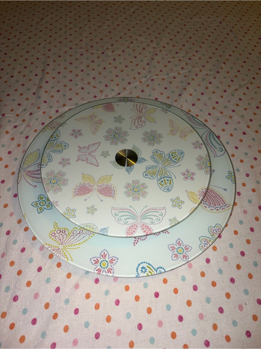 Temp-tations Butterfly Floral Glass Lazy Susan Turntable Serving Tray Set 2pc